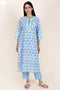 Cambric Cotton Kurta And Pant Set With Kota Dupatta In Block Print